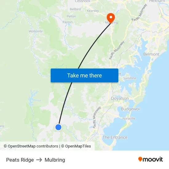 Peats Ridge to Mulbring map
