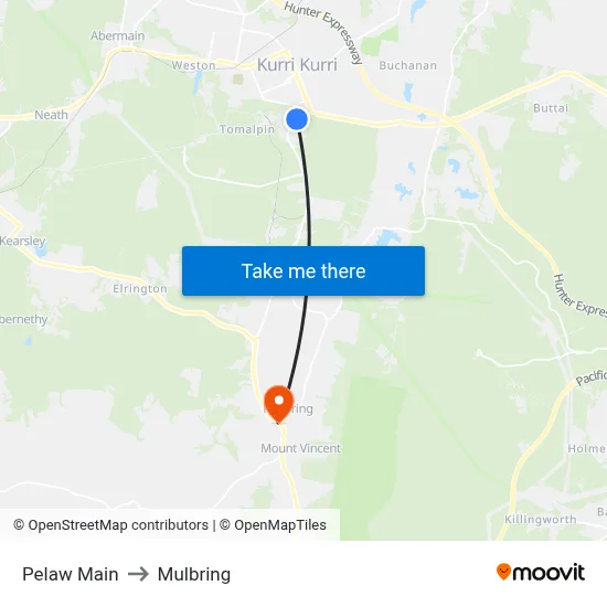 Pelaw Main to Mulbring map