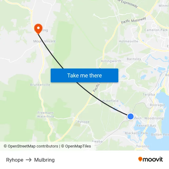 Ryhope to Mulbring map