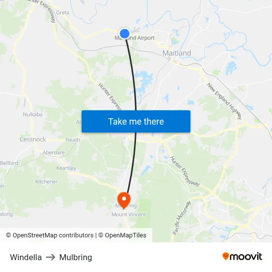 Windella to Mulbring map