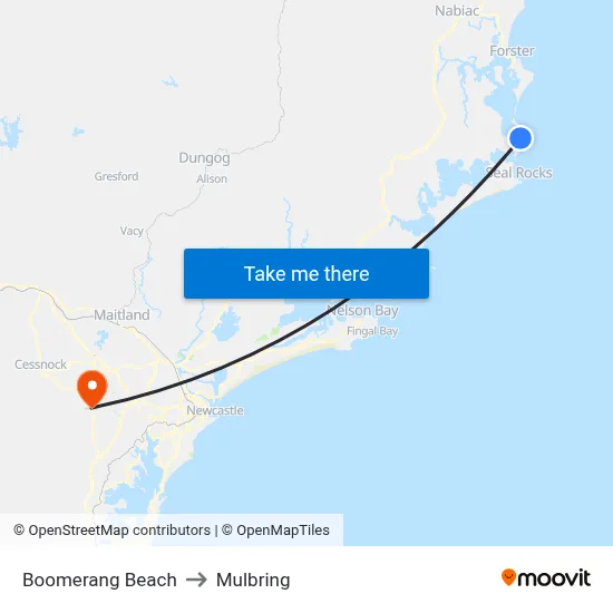 Boomerang Beach to Mulbring map
