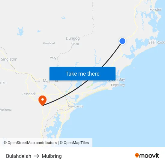 Bulahdelah to Mulbring map