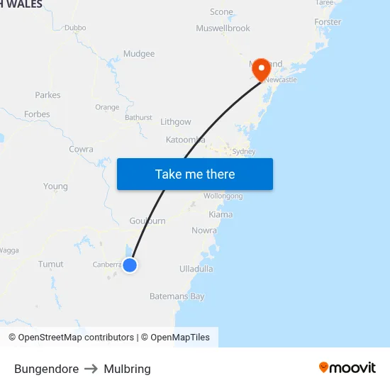 Bungendore to Mulbring map