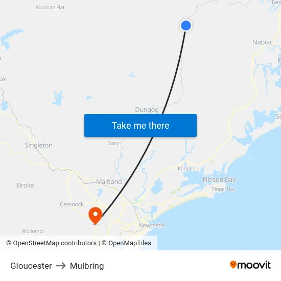 Gloucester to Mulbring map