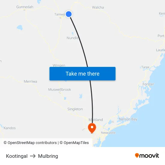Kootingal to Mulbring map