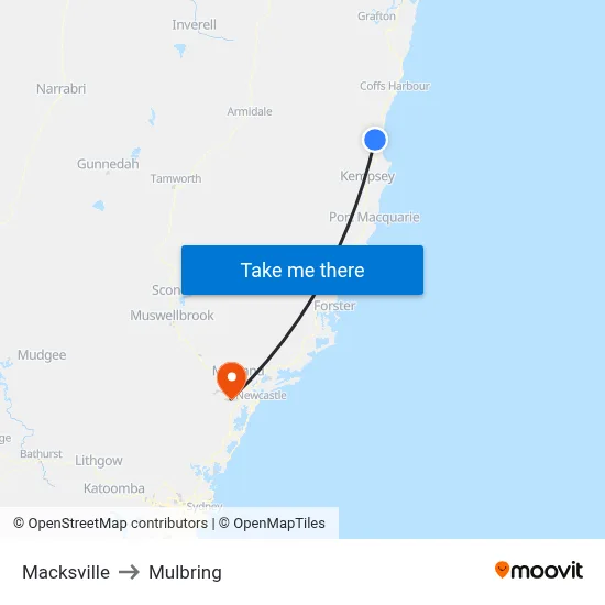 Macksville to Mulbring map