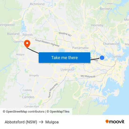 Abbotsford (NSW) to Mulgoa map