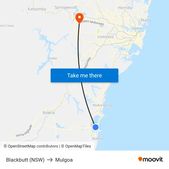 Blackbutt (NSW) to Mulgoa map