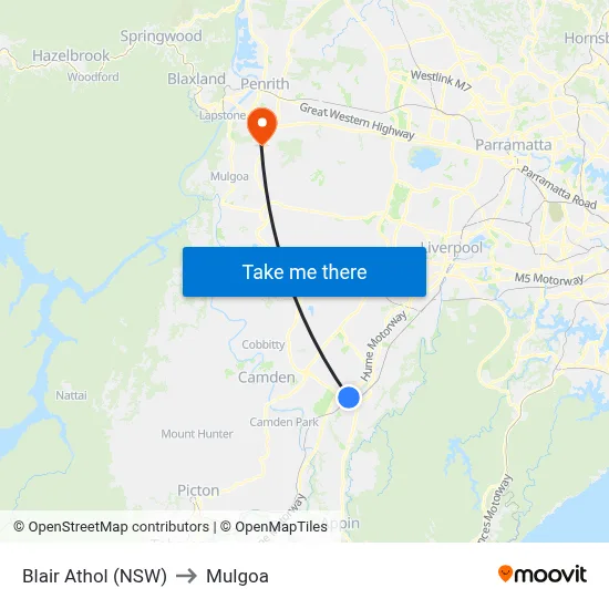 Blair Athol (NSW) to Mulgoa map