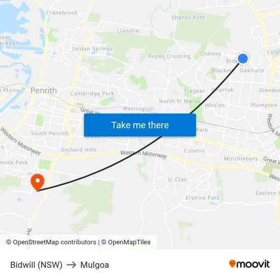 Bidwill (NSW) to Mulgoa map