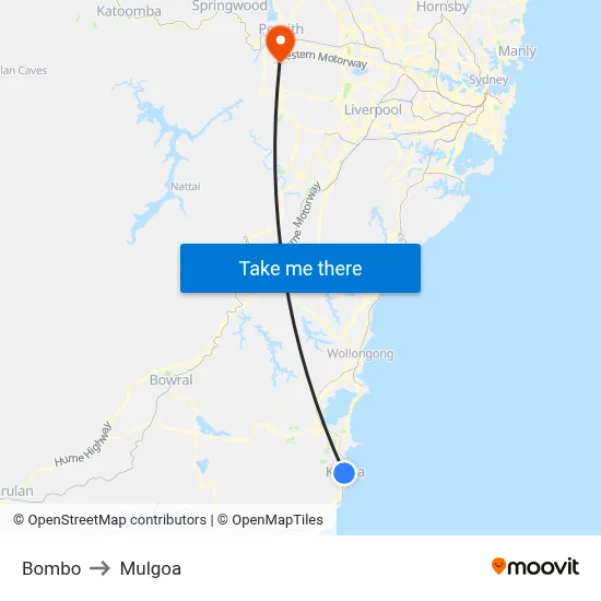 Bombo to Mulgoa map