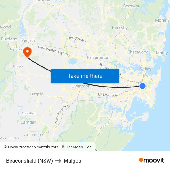 Beaconsfield (NSW) to Mulgoa map