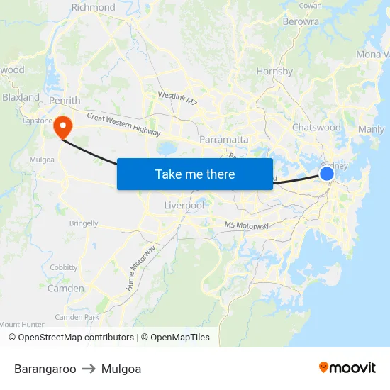 Barangaroo to Mulgoa map
