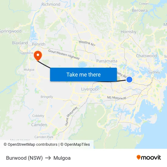 Burwood (NSW) to Mulgoa map