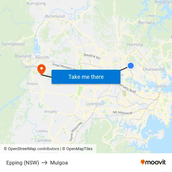 Epping (NSW) to Mulgoa map