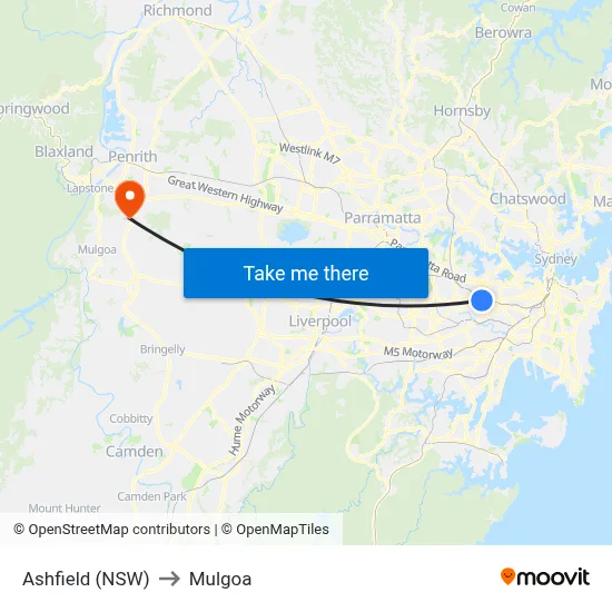 Ashfield (NSW) to Mulgoa map