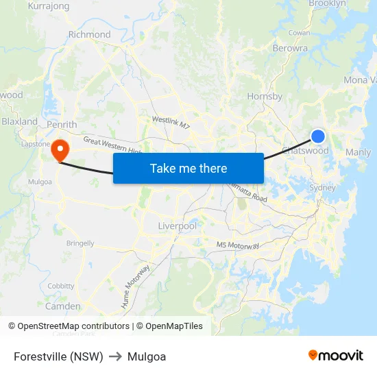 Forestville (NSW) to Mulgoa map