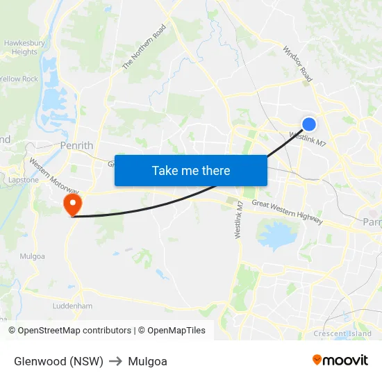 Glenwood (NSW) to Mulgoa map