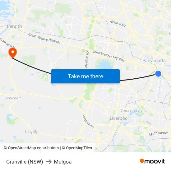 Granville (NSW) to Mulgoa map