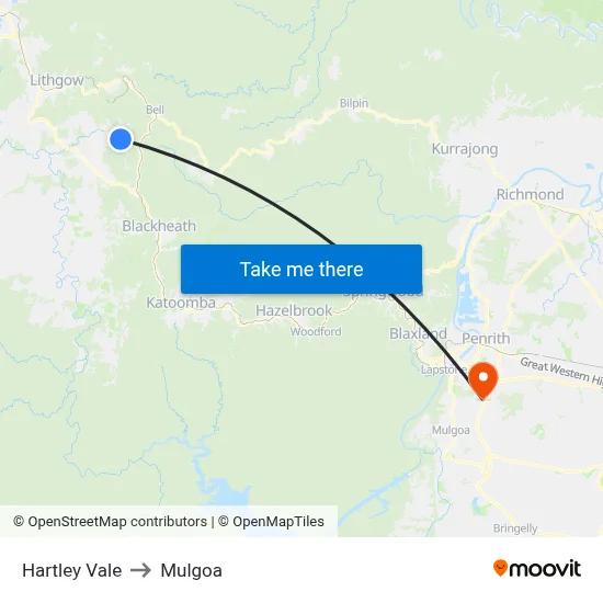 Hartley Vale to Mulgoa map