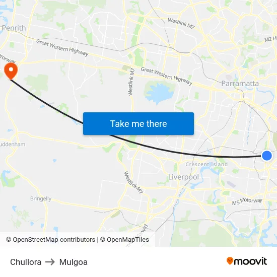 Chullora to Mulgoa map