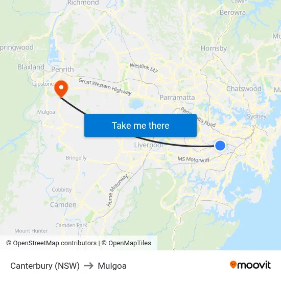 Canterbury (NSW) to Mulgoa map