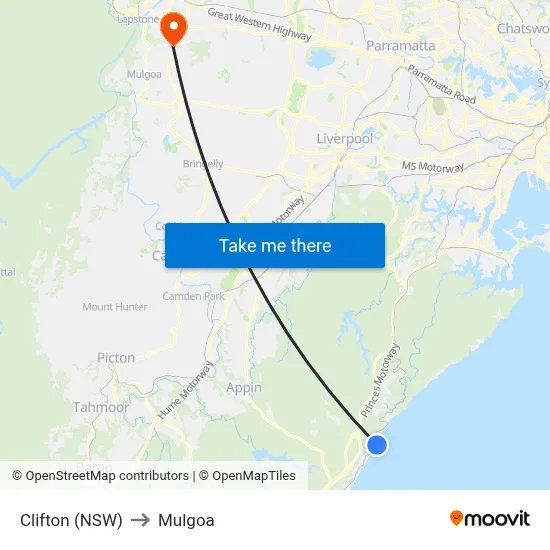 Clifton (NSW) to Mulgoa map