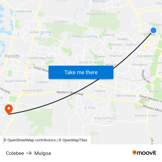 Colebee to Mulgoa map