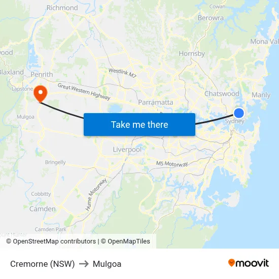 Cremorne (NSW) to Mulgoa map