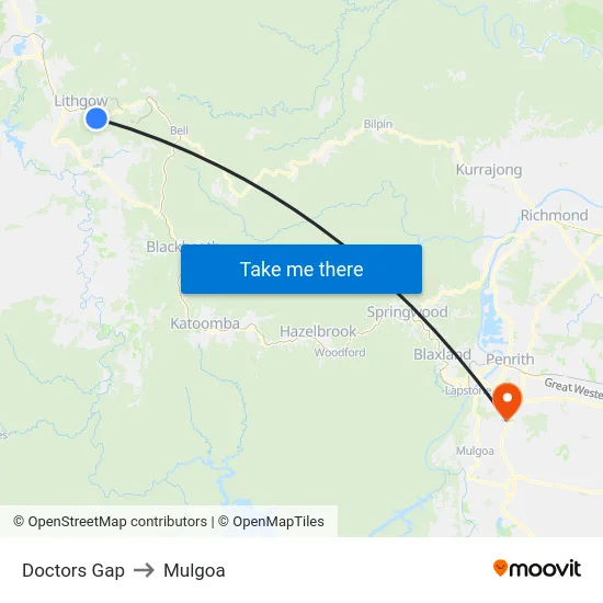 Doctors Gap to Mulgoa map