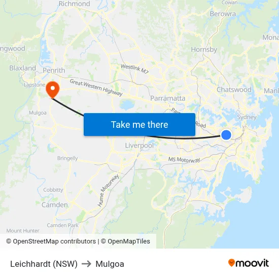 Leichhardt (NSW) to Mulgoa map