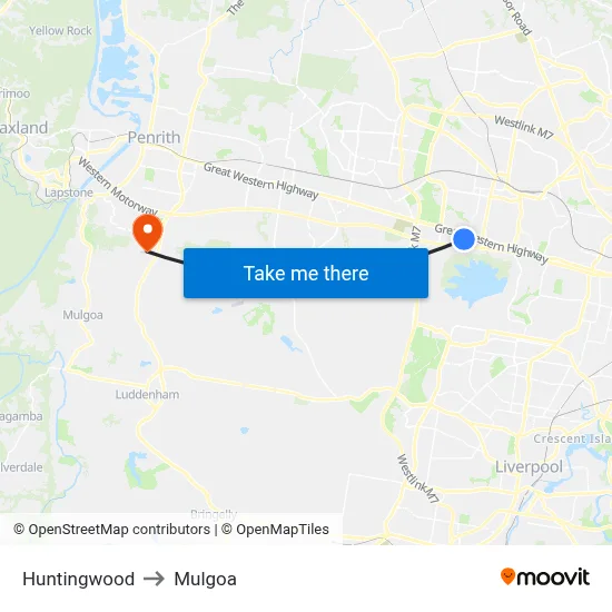 Huntingwood to Mulgoa map