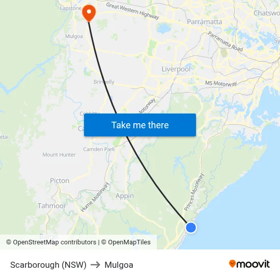 Scarborough (NSW) to Mulgoa map