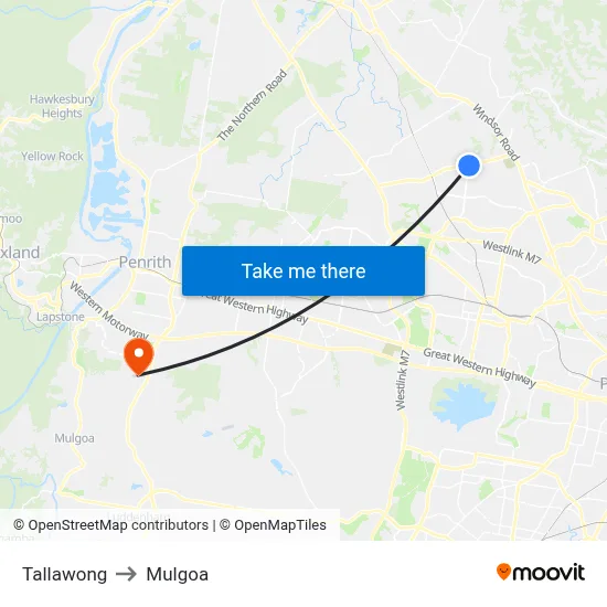 Tallawong to Mulgoa map