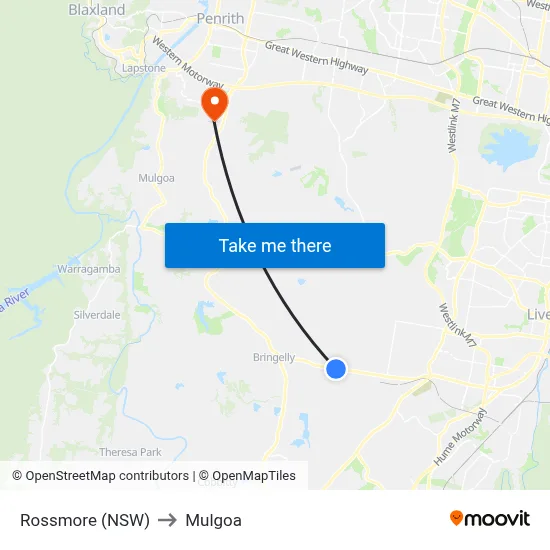 Rossmore (NSW) to Mulgoa map