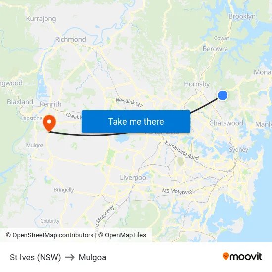 St Ives (NSW) to Mulgoa map
