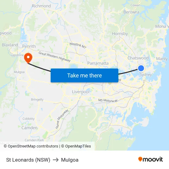 St Leonards (NSW) to Mulgoa map