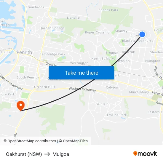 Oakhurst (NSW) to Mulgoa map