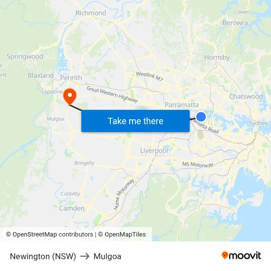 Newington (NSW) to Mulgoa map