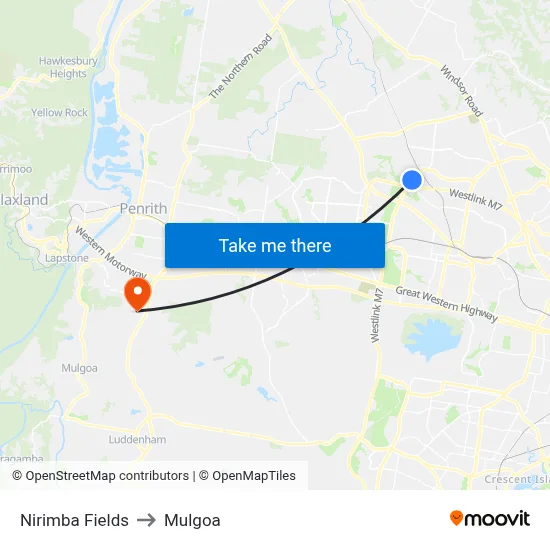 Nirimba Fields to Mulgoa map