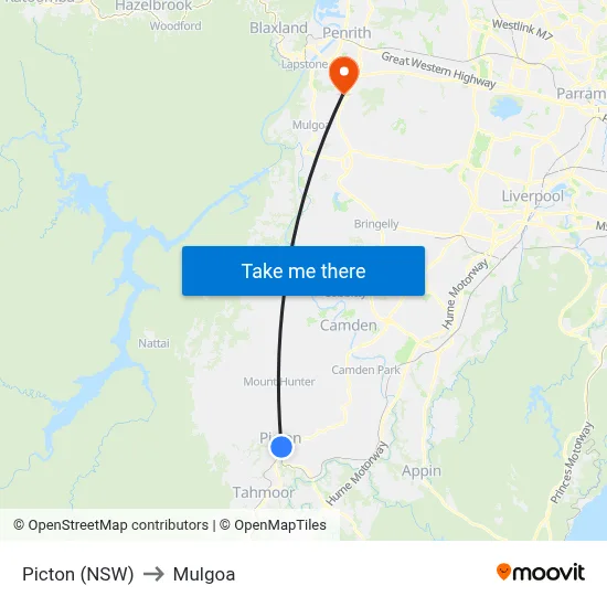 Picton (NSW) to Mulgoa map