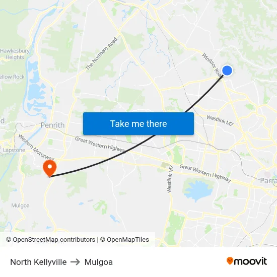 North Kellyville to Mulgoa map