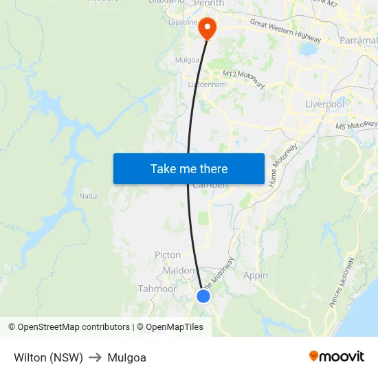 Wilton (NSW) to Mulgoa map