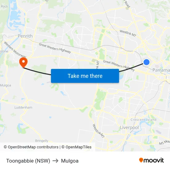 Toongabbie (NSW) to Mulgoa map