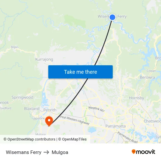 Wisemans Ferry to Mulgoa map