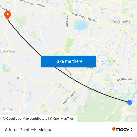 Alfords Point to Mulgoa map