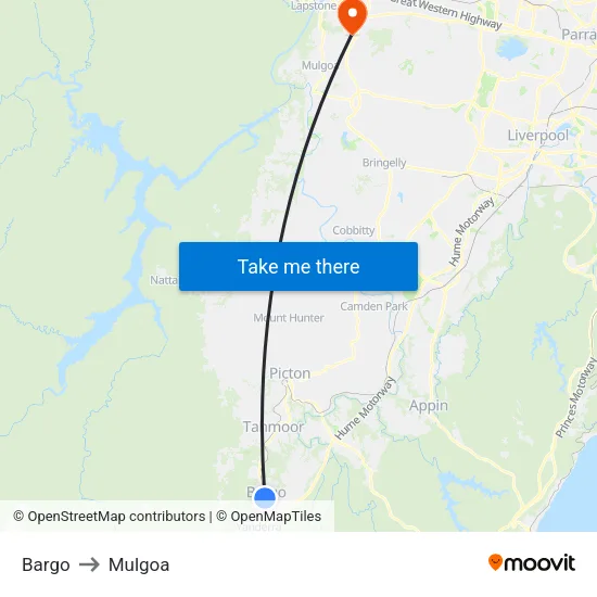 Bargo to Mulgoa map
