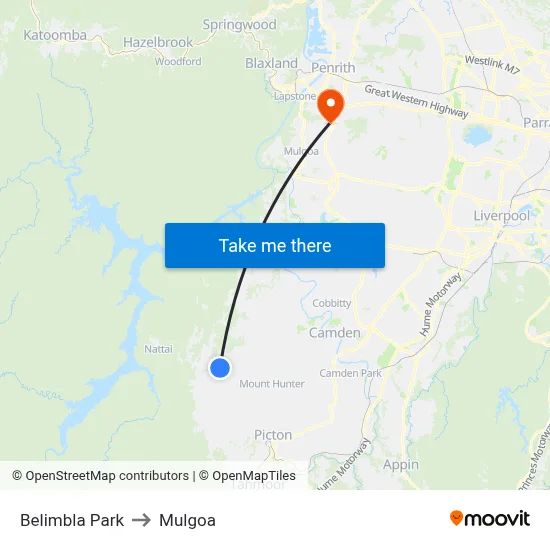 Belimbla Park to Mulgoa map