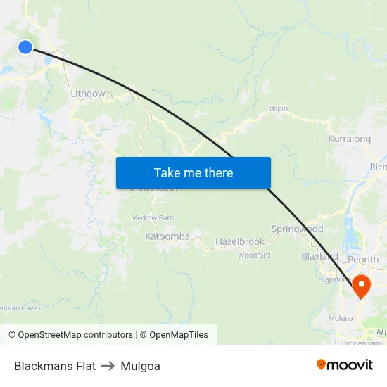 Blackmans Flat to Mulgoa map