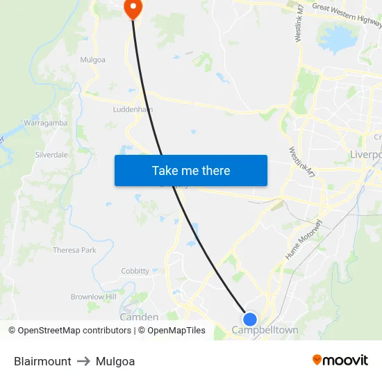 Blairmount to Mulgoa map